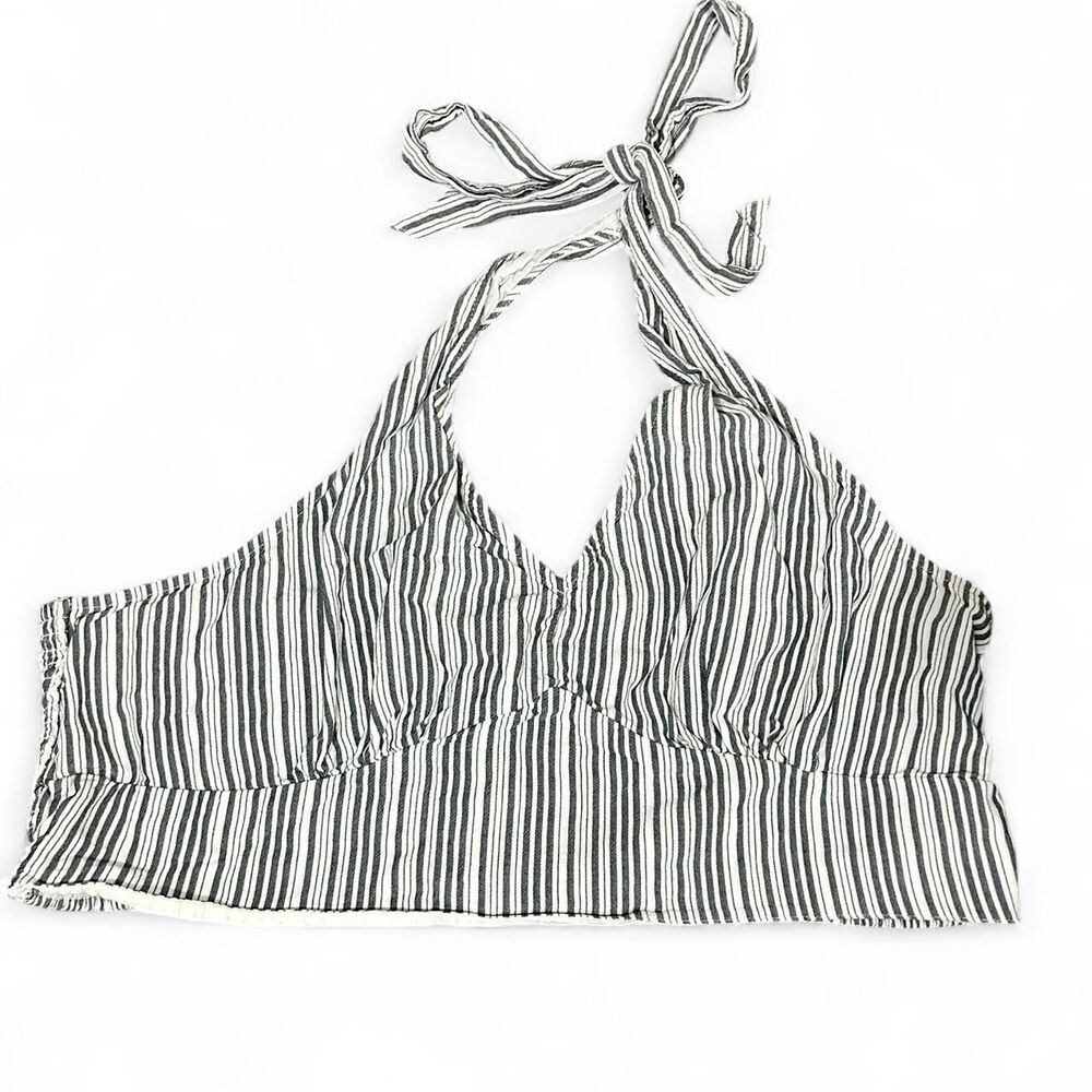 American Eagle Striped Halter Top XXL V Neck Tie Back